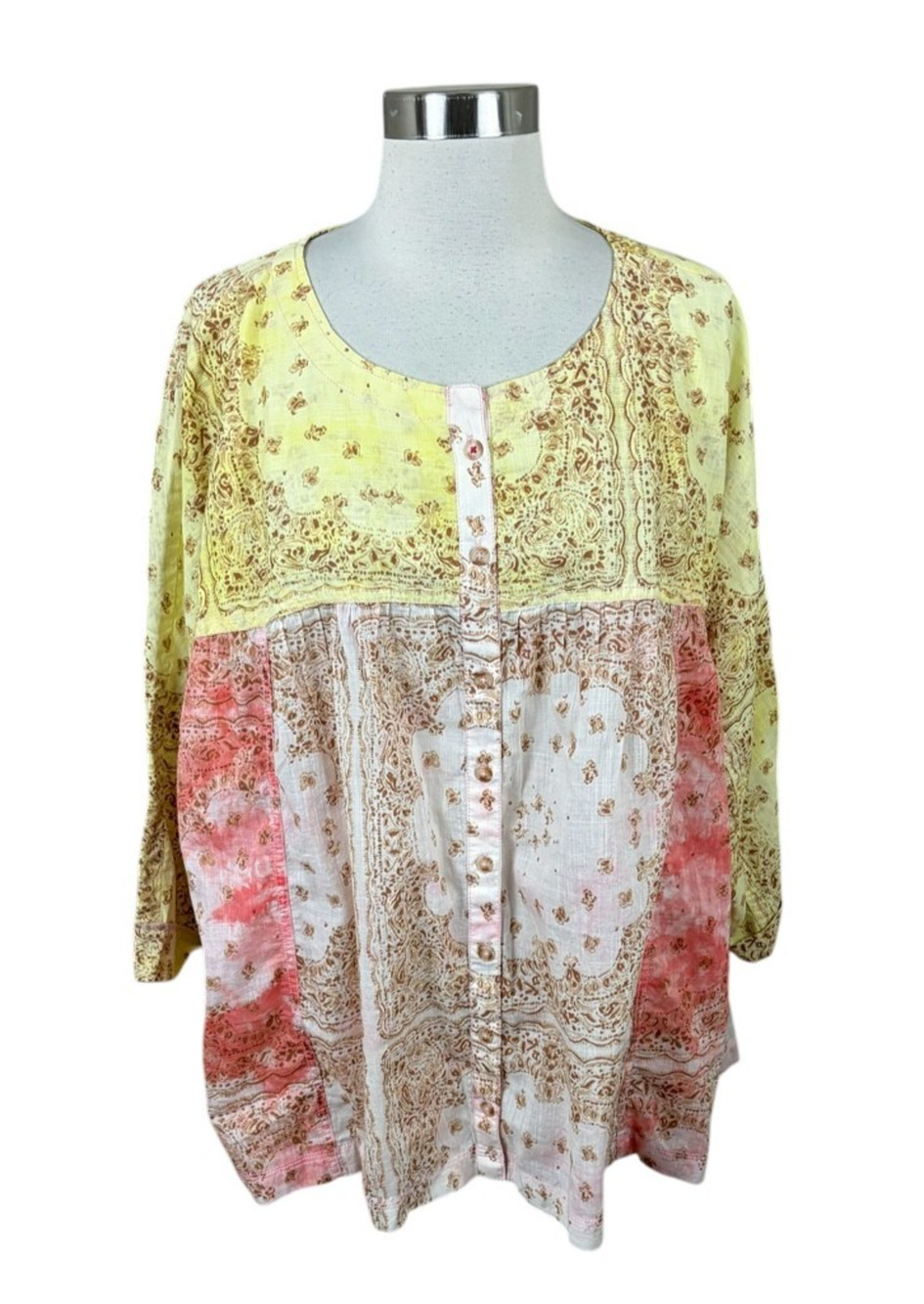 Anthropologie Pilcro The Tavi Tie Dye Floral Top Size XL Boho Relaxed